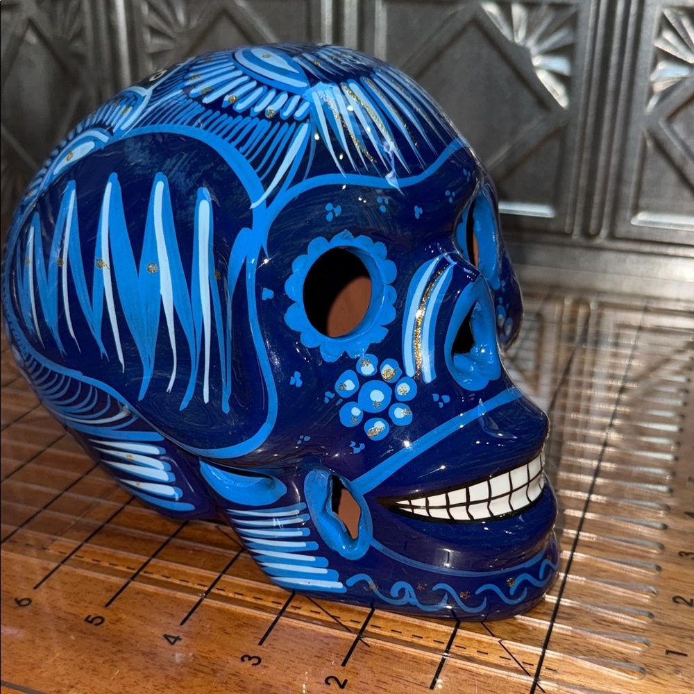 Vibrant Blue Ceramic Skull by [Brand]